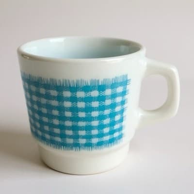 Vintage Fire-King Anchor Hocking Blue Plaid Stackable Mug - Image 1