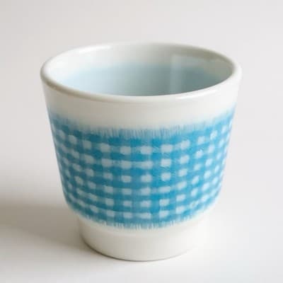 Vintage Fire-King Anchor Hocking Blue Plaid Stackable Mug - Thumbnail 3