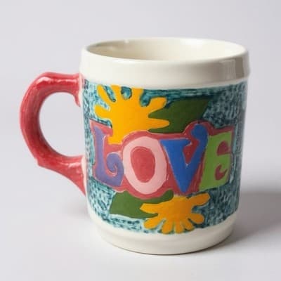 Vintage 70'S Handmade Ceramic "LOVE" Flowers Coffee Tea Mug Cup Retro Groovy - Thumbnail 3