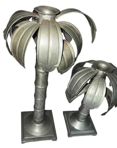 Vintage Set Privet House Galvanized KEY WEST PALM TREE Candle Stick - Thumbnail 2