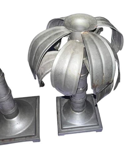 Vintage Set Privet House Galvanized KEY WEST PALM TREE Candle Stick - Thumbnail 3