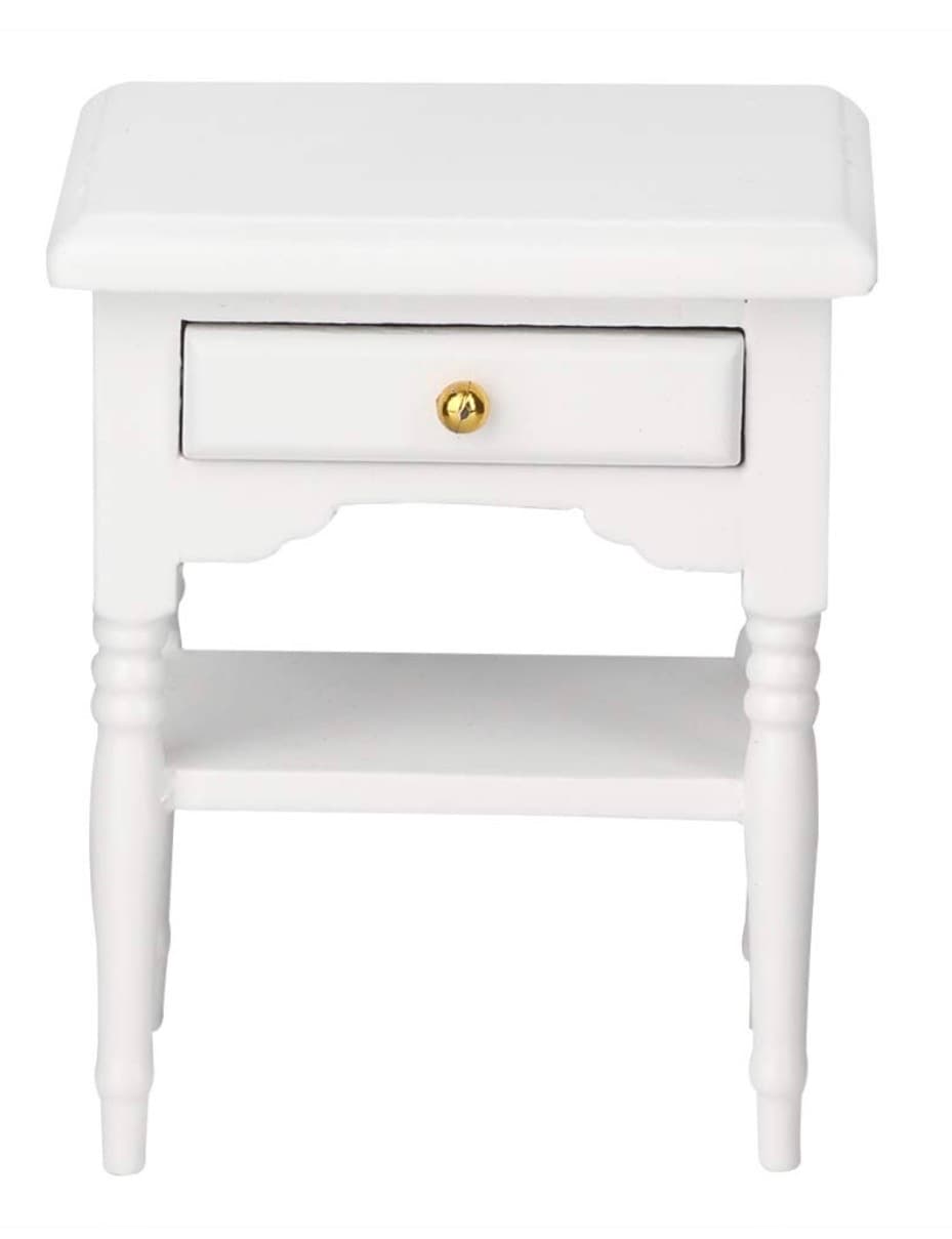 Miniature White Wooden Nightstand with Drawer Shelf - Image 1