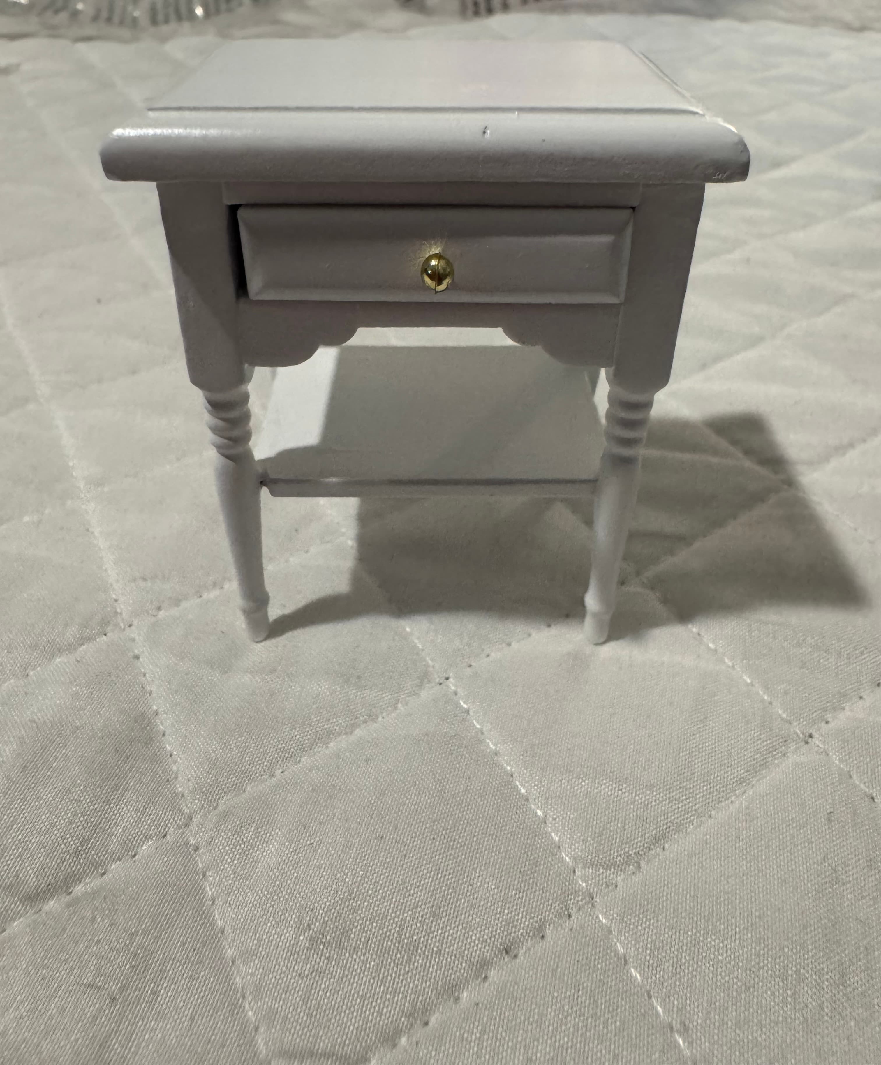 Miniature White Wooden Nightstand with Drawer Shelf - Thumbnail 2
