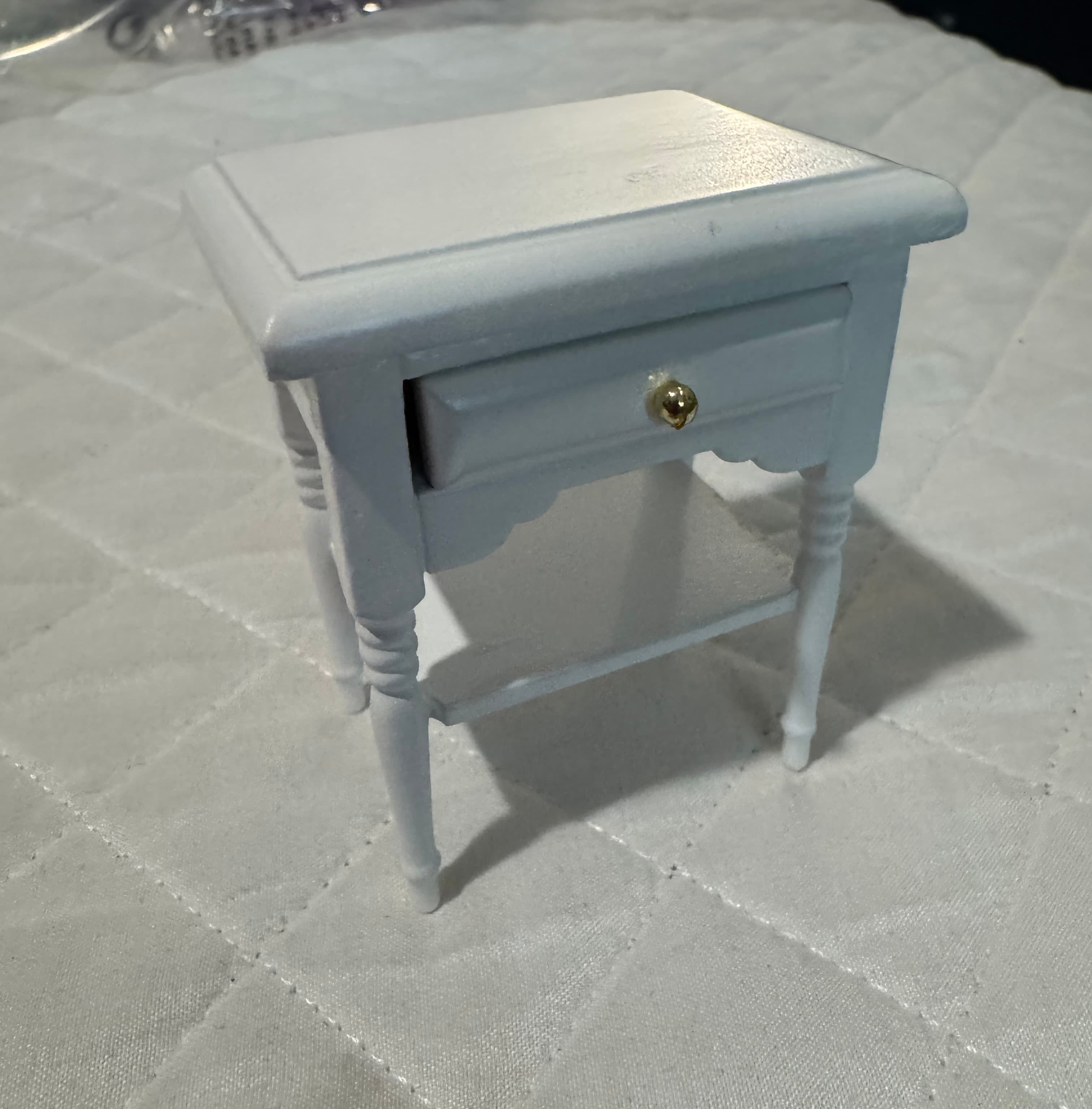 Miniature White Wooden Nightstand with Drawer Shelf - Thumbnail 3