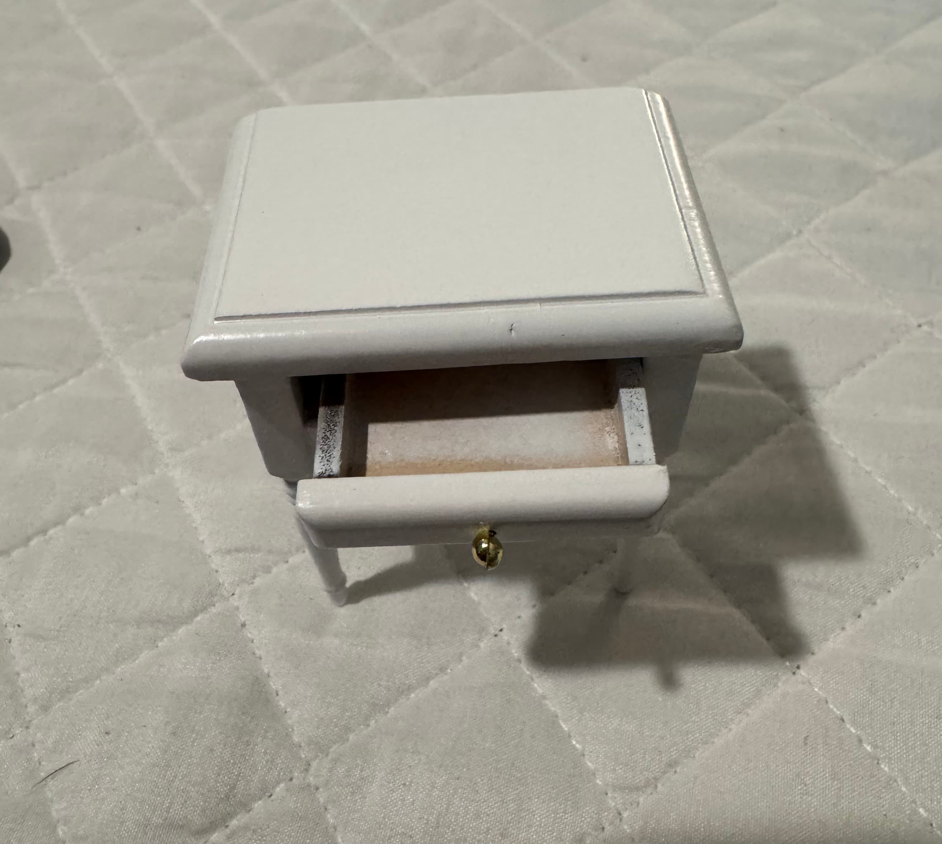 Miniature White Wooden Nightstand with Drawer Shelf - Thumbnail 4