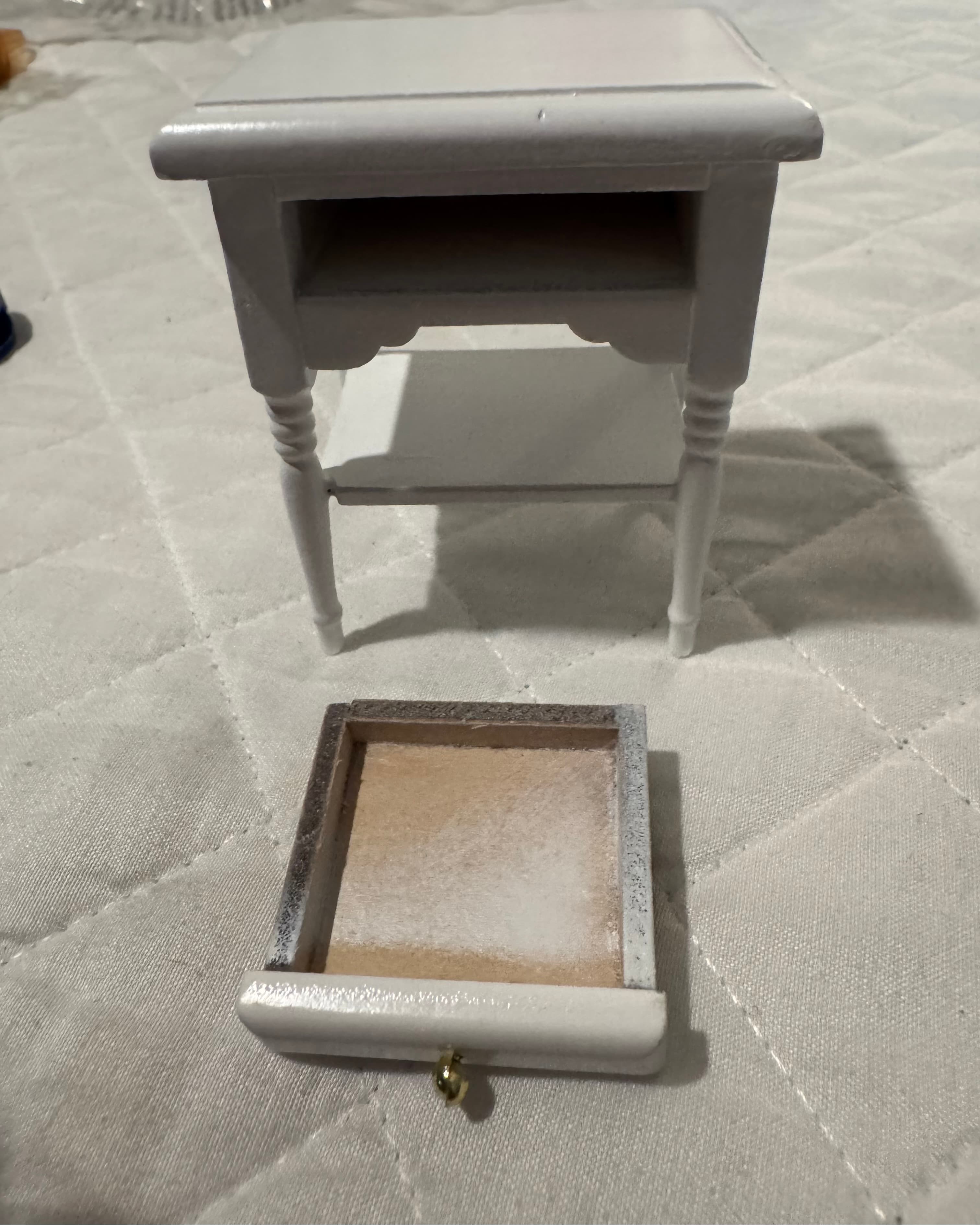 Miniature White Wooden Nightstand with Drawer Shelf - Thumbnail 5