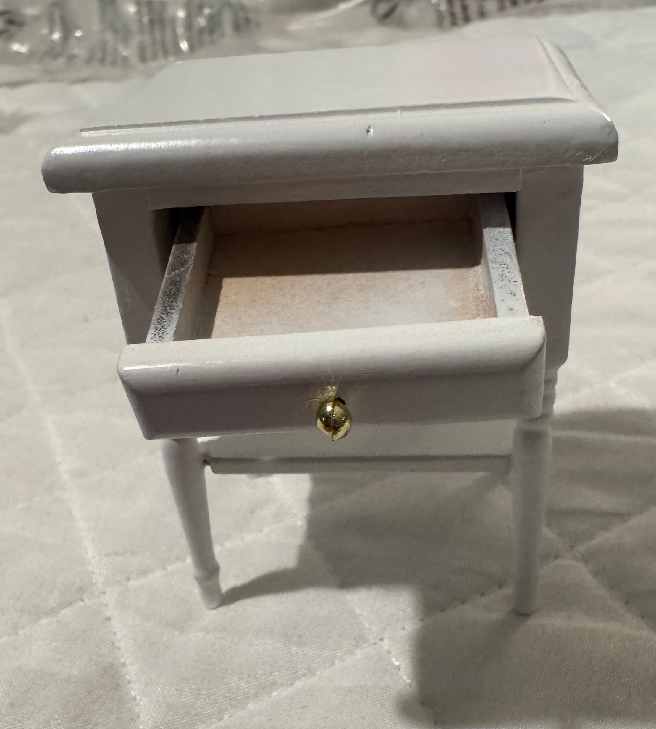Miniature White Wooden Nightstand with Drawer Shelf - Thumbnail 6