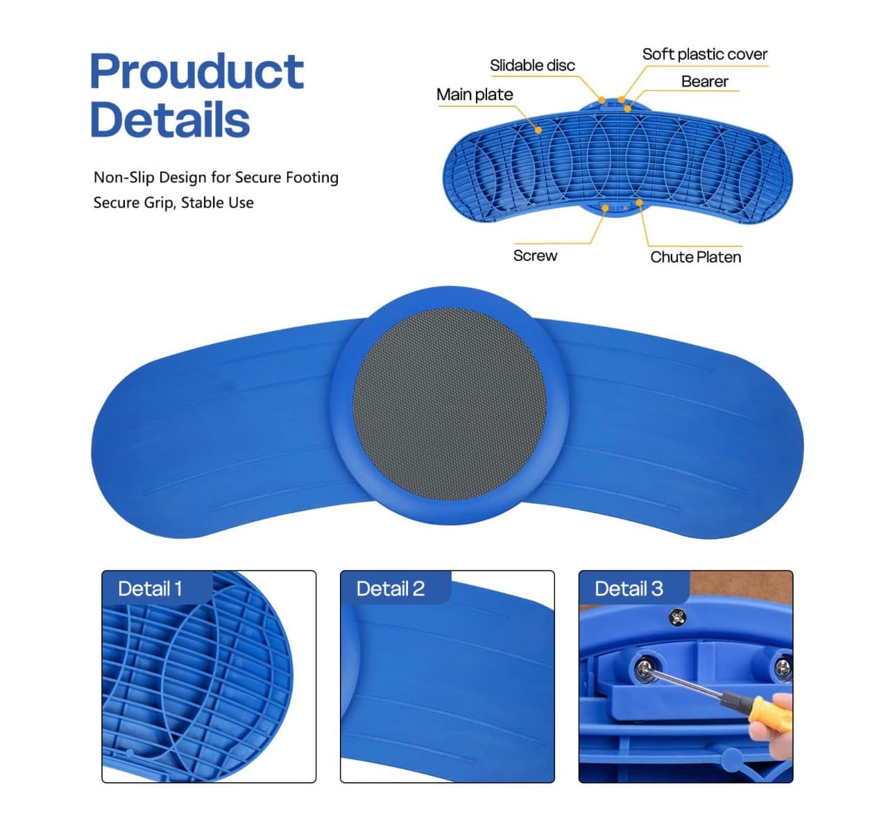 Blue Non-Slip Balance Board with Rotating Disc - Thumbnail 2