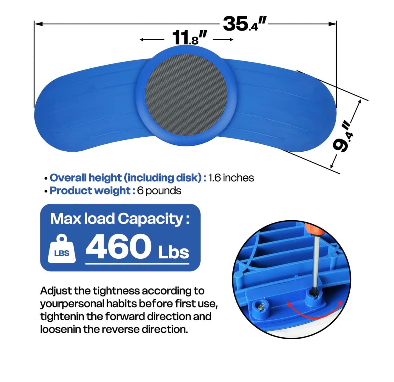 Blue Non-Slip Balance Board with Rotating Disc - Thumbnail 7