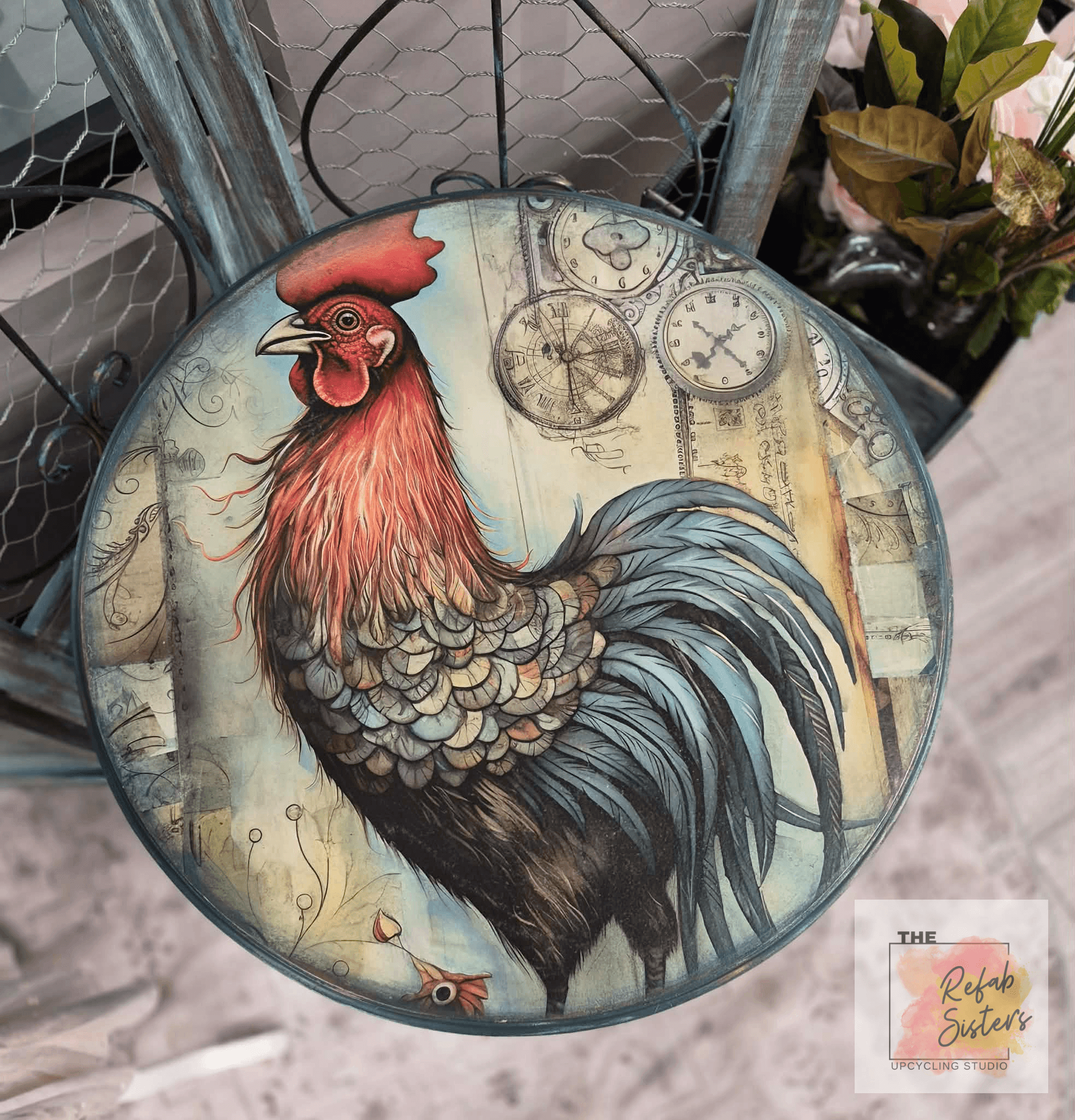 Round Accent Table with Rooster Design - Image 1