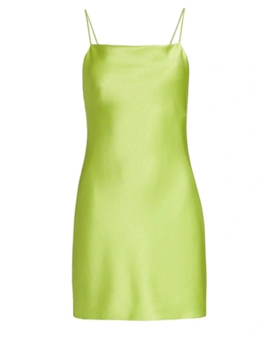Alice + Olivia Harmony Drapey Mini Slip Dress In Sunflower Green NWT Size 6 - Thumbnail 3