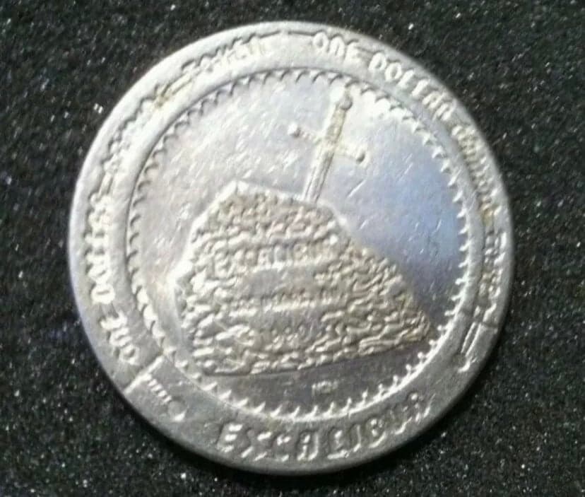 Silver Tone Gaming Poker Coin Chip Excalibur Hotel 1990 Las Vegas - Thumbnail 5
