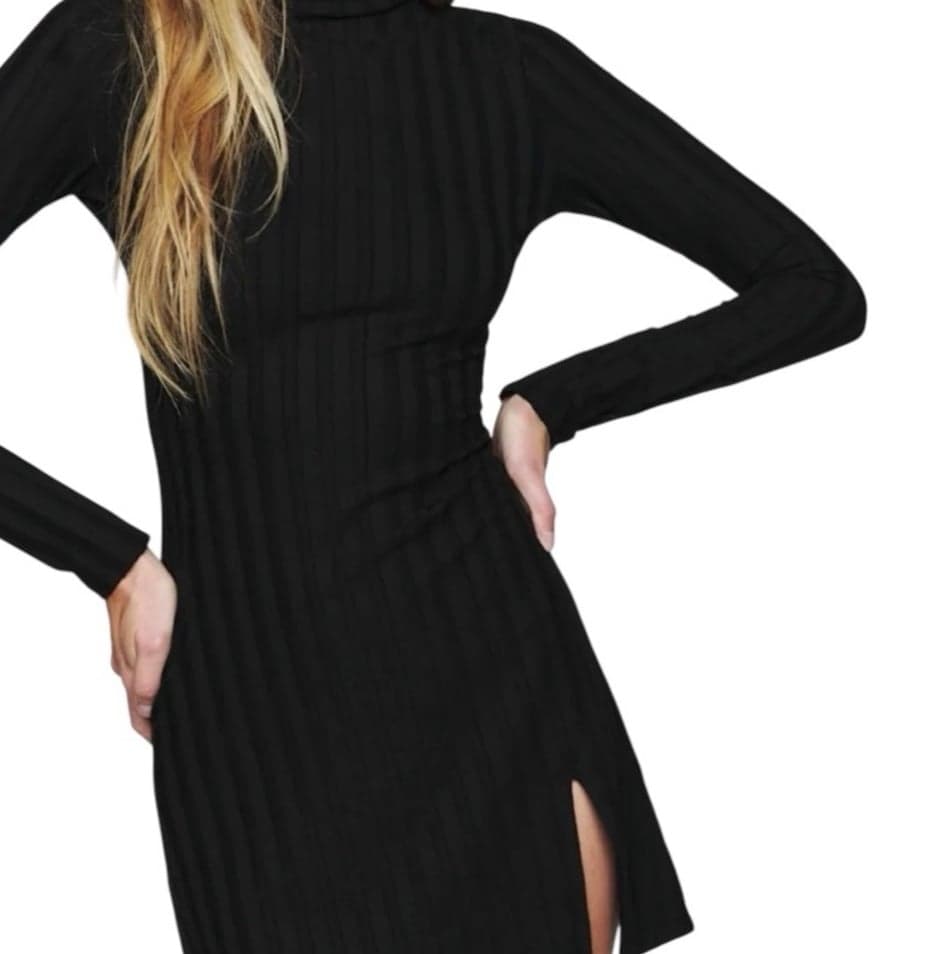 Reformation Libra Ribbed Slit Dress in Black Size XL NWT - Thumbnail 2