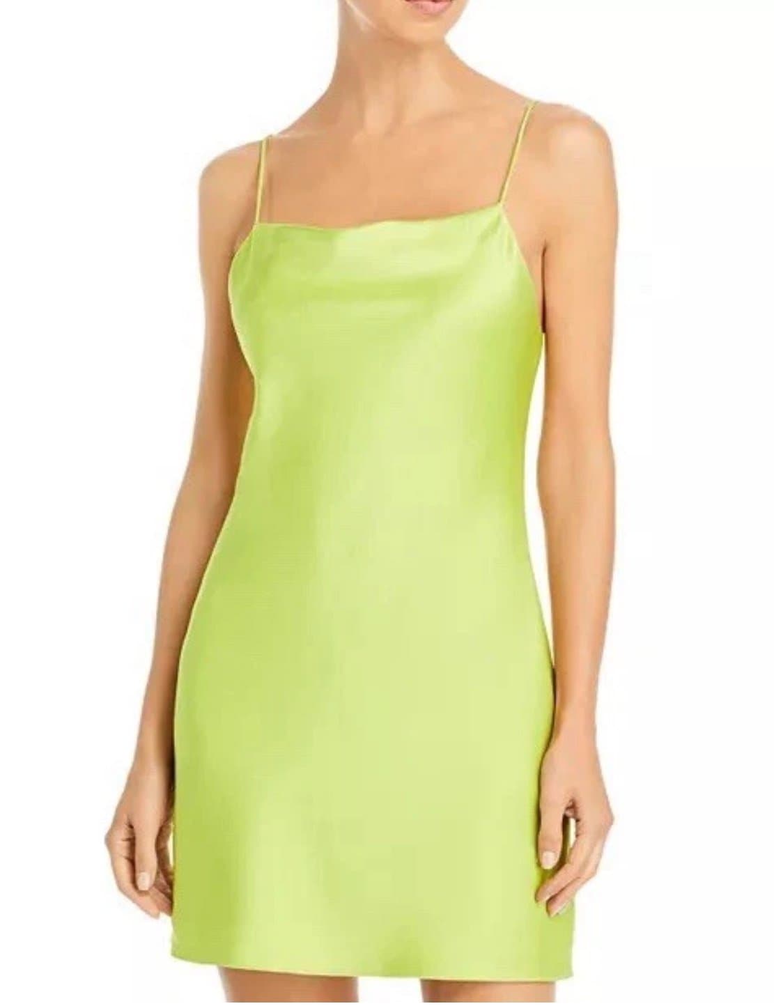 Alice + Olivia Harmony Drapey Mini Slip Dress In Sunflower Green NWT Size 6 - Thumbnail 2