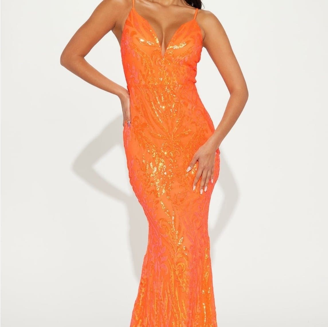 Elsa Sequin Gown in Orange Fashion Nova Size Large NWT - Image 1