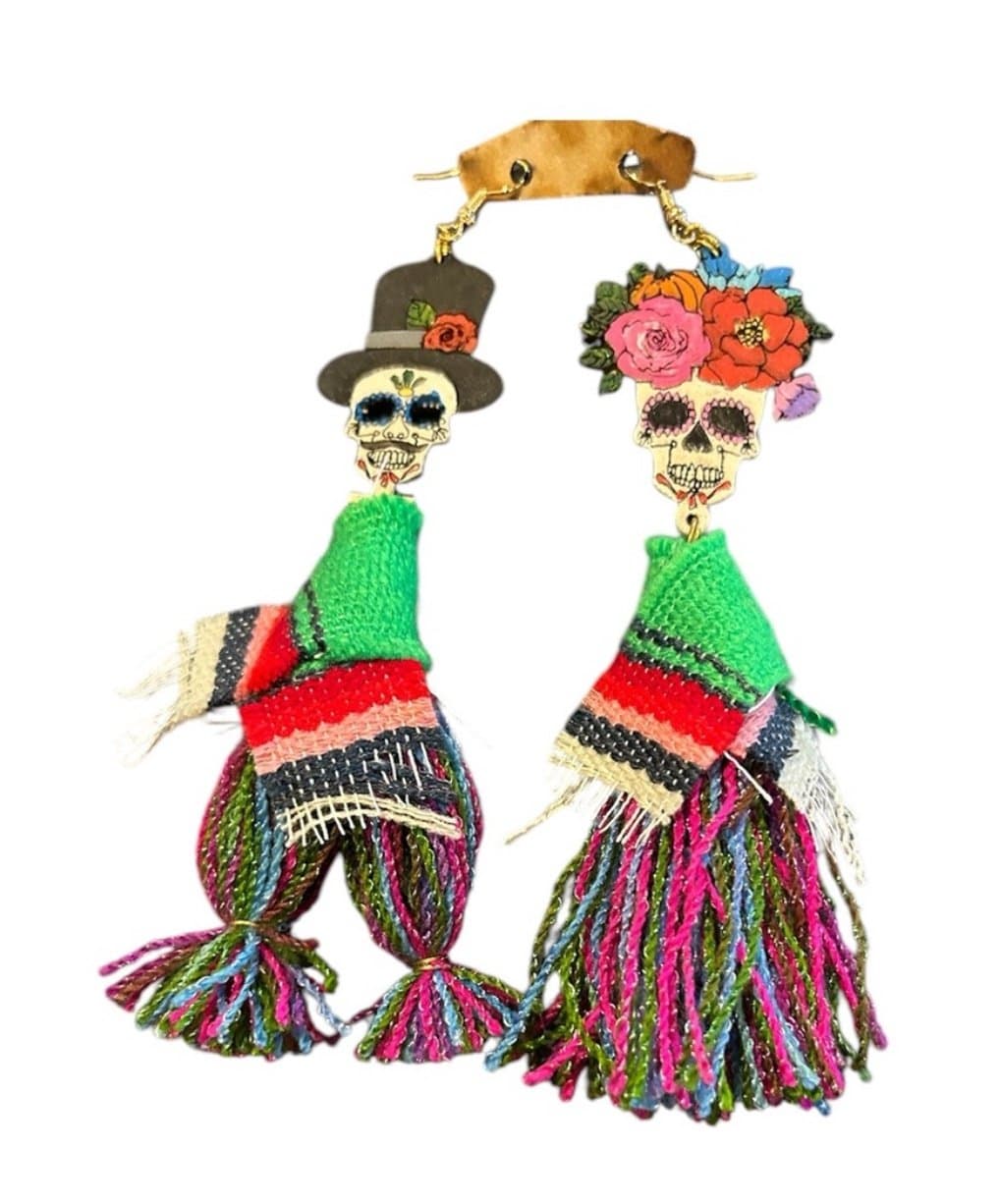 Earrings Dios Los Muertos Skull Earrings Mexico Art - Image 1