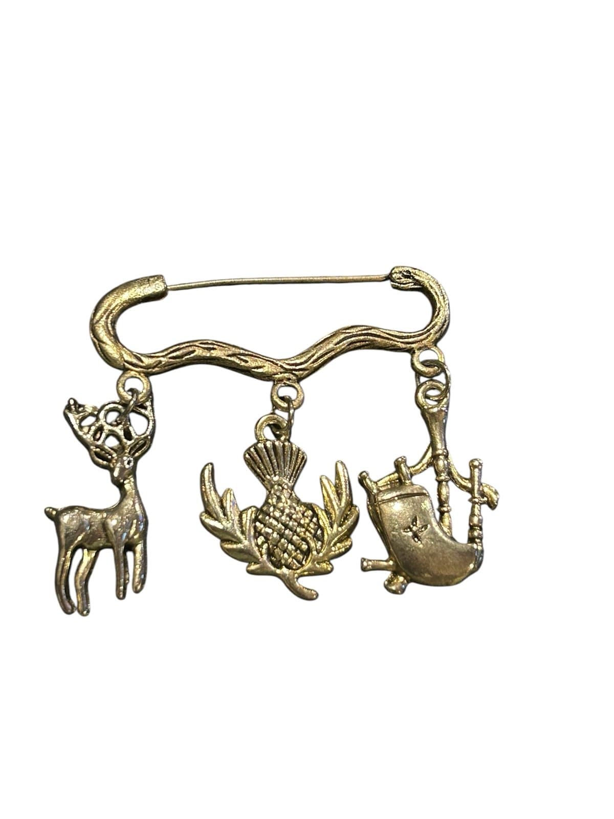 Scotland Silver-Plated Brooch Charm Pin w/ Thistle, Elk & Bagpipes - Image 1