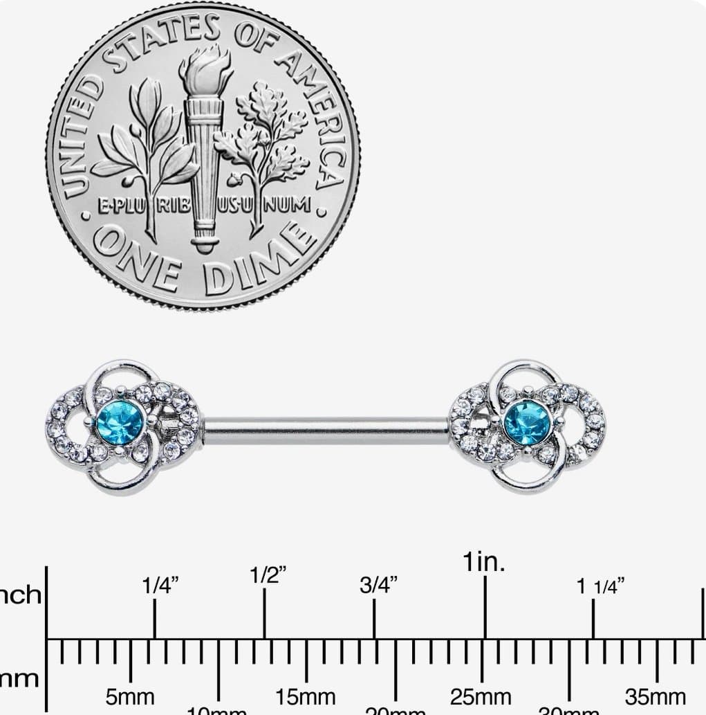 14 Gauge 9/16 Clear Blue Gem Celtic Knots Barbell Ring Set - Thumbnail 3