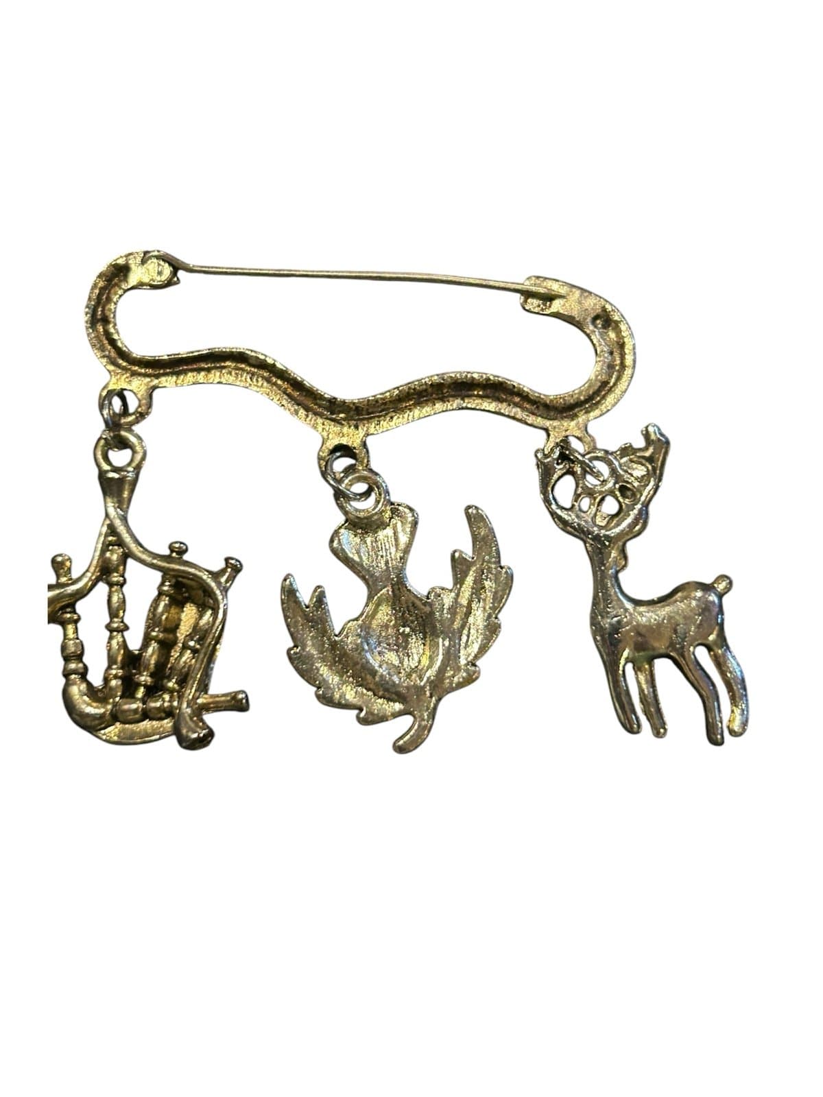 Scotland Silver-Plated Brooch Charm Pin w/ Thistle, Elk & Bagpipes - Thumbnail 2