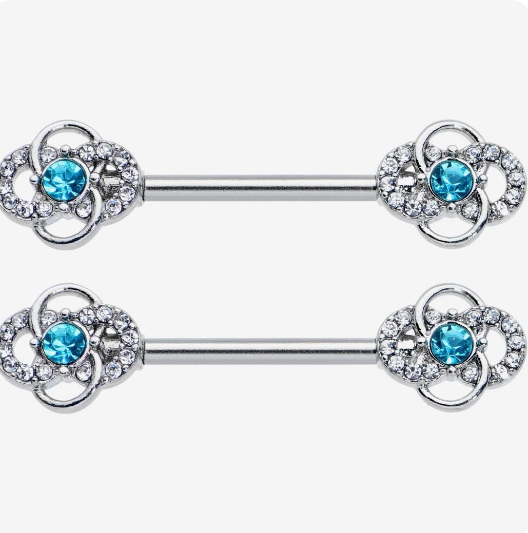 14 Gauge 9/16 Clear Blue Gem Celtic Knots Barbell Ring Set - Thumbnail 2