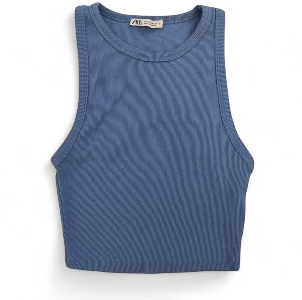 Zara Ribbed Sleeveless Knit Tank Top in Periwinkle Blue Size Medium - Image 1