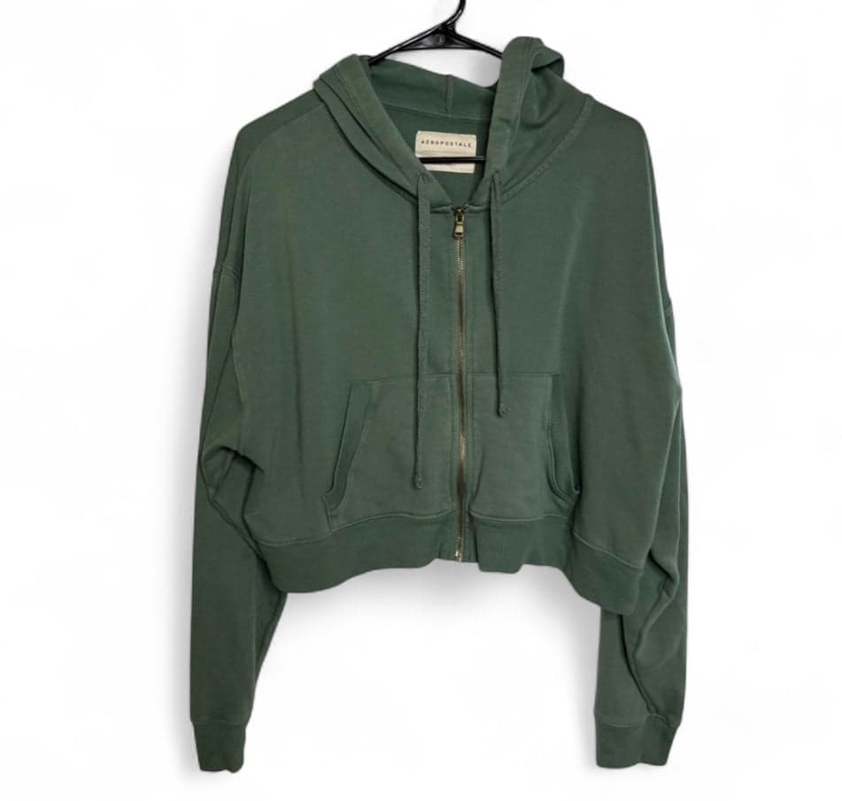 Aeropostale Women’s Small Cropped Hoodie Green Size Medium Full Zip - Image 1