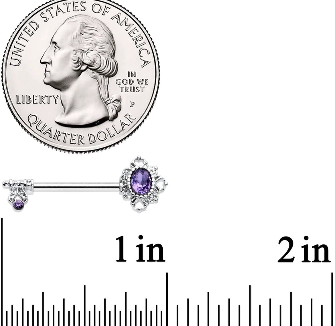 14 Gauge 9/16 Purple Gem Unlock My Heart Key Barbell Ring Set - Thumbnail 2