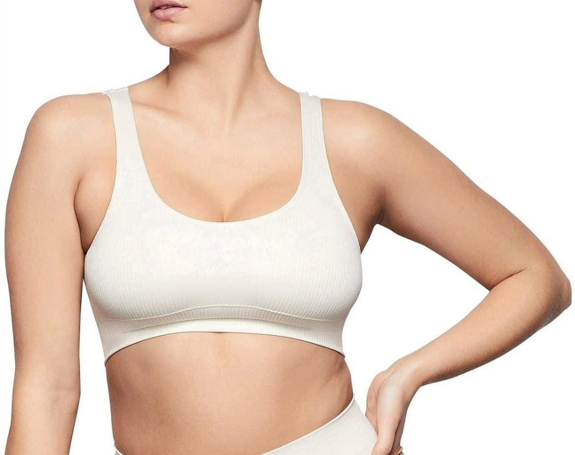 SKIMS Stretch Ribbed Scoop Bralette in Bone Size Medium NWT - Image 1