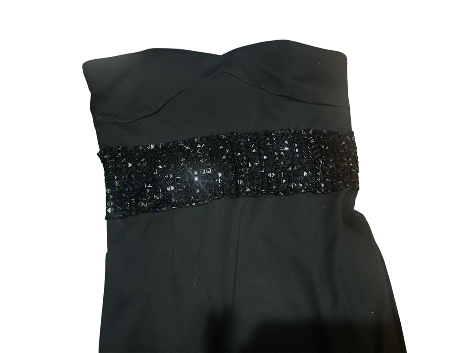 Ani Strapless Black Midi Dress w/ Crystal Waistline Size Large NWT - Thumbnail 2