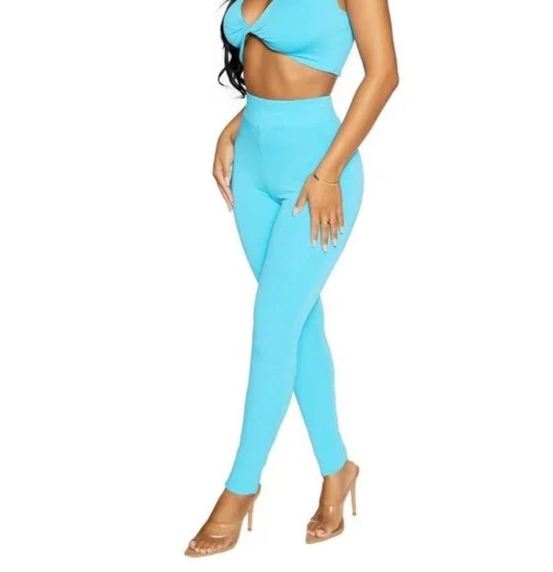 Naked Wardrobe High Waisted Leggings in Malibu Blue Size Small NWT - Thumbnail 2