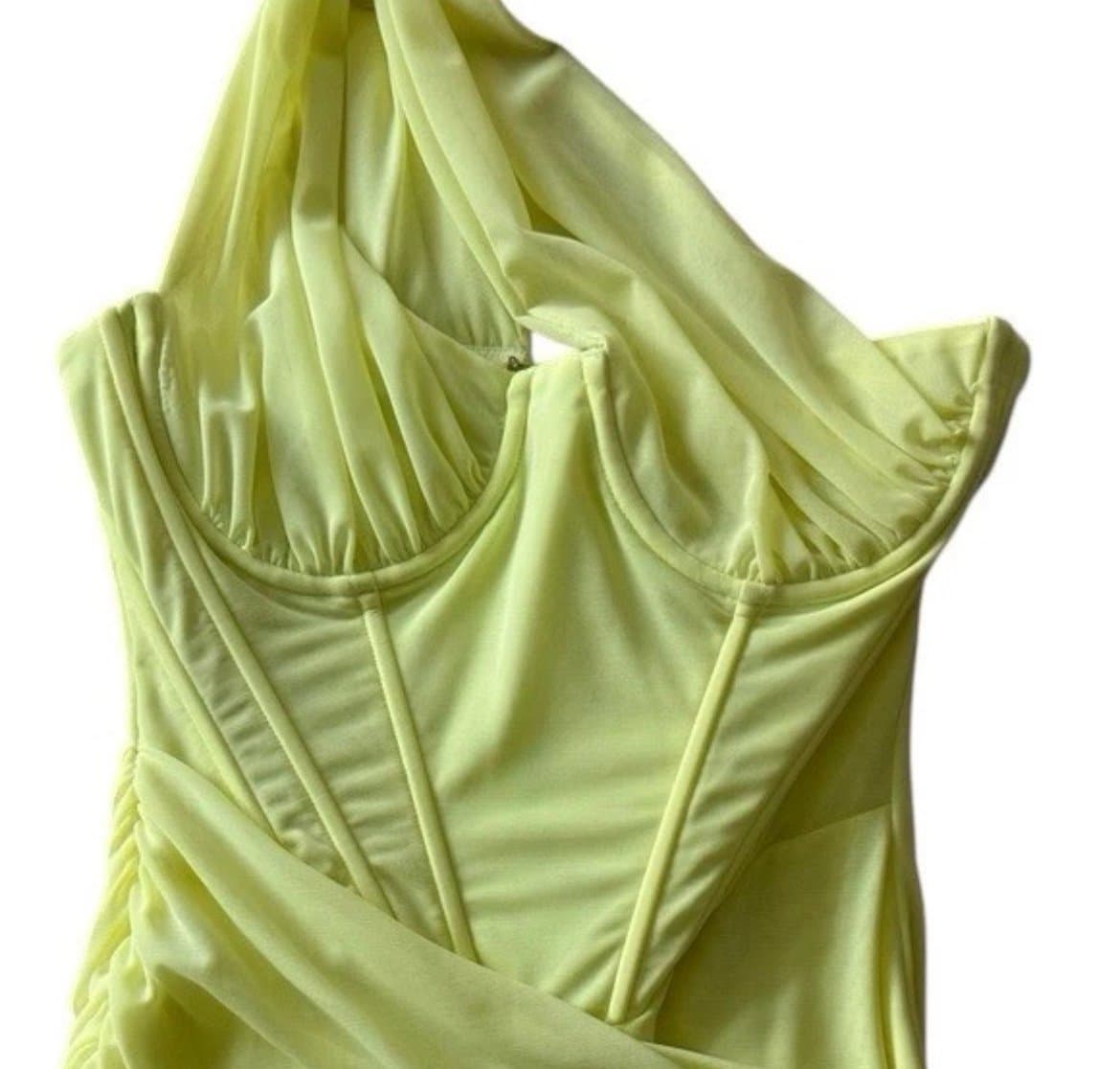 House of CB Clementine Women’s Cut-Out Mini Dress in Lime Yellow Size Small NWT - Thumbnail 2