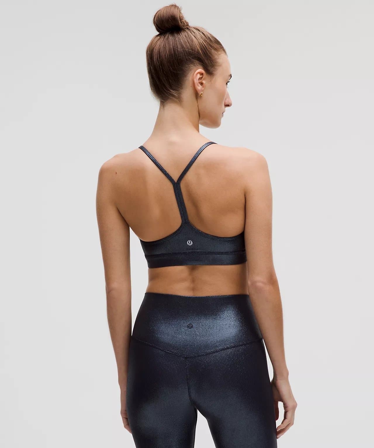 NWT Lululemon Flow Y Bra Nulu Light Support, A–C Cups in Black Foil Ribbed Shine - Thumbnail 3