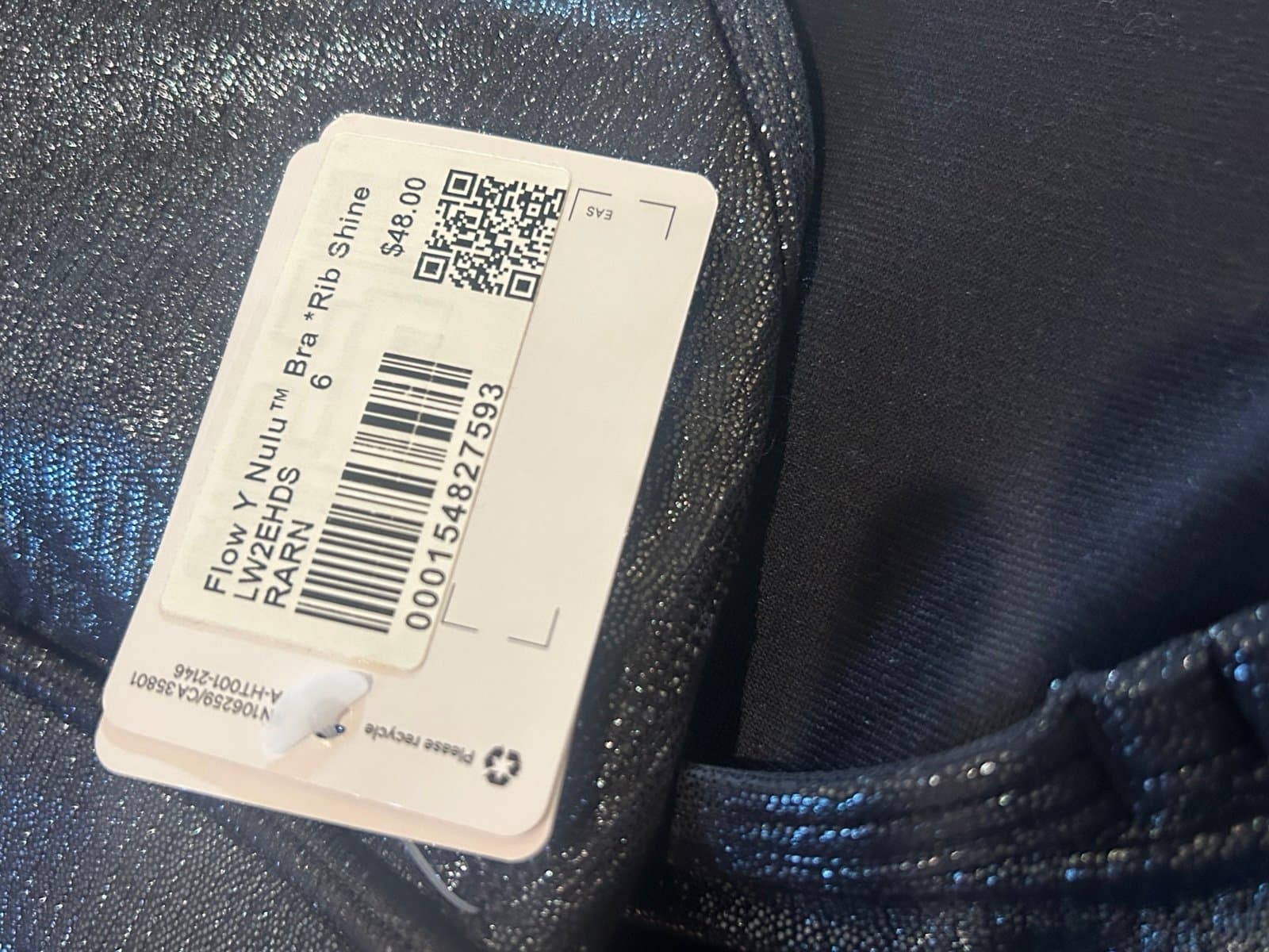 NWT Lululemon Flow Y Bra Nulu Light Support, A–C Cups in Black Foil Ribbed Shine - Thumbnail 5