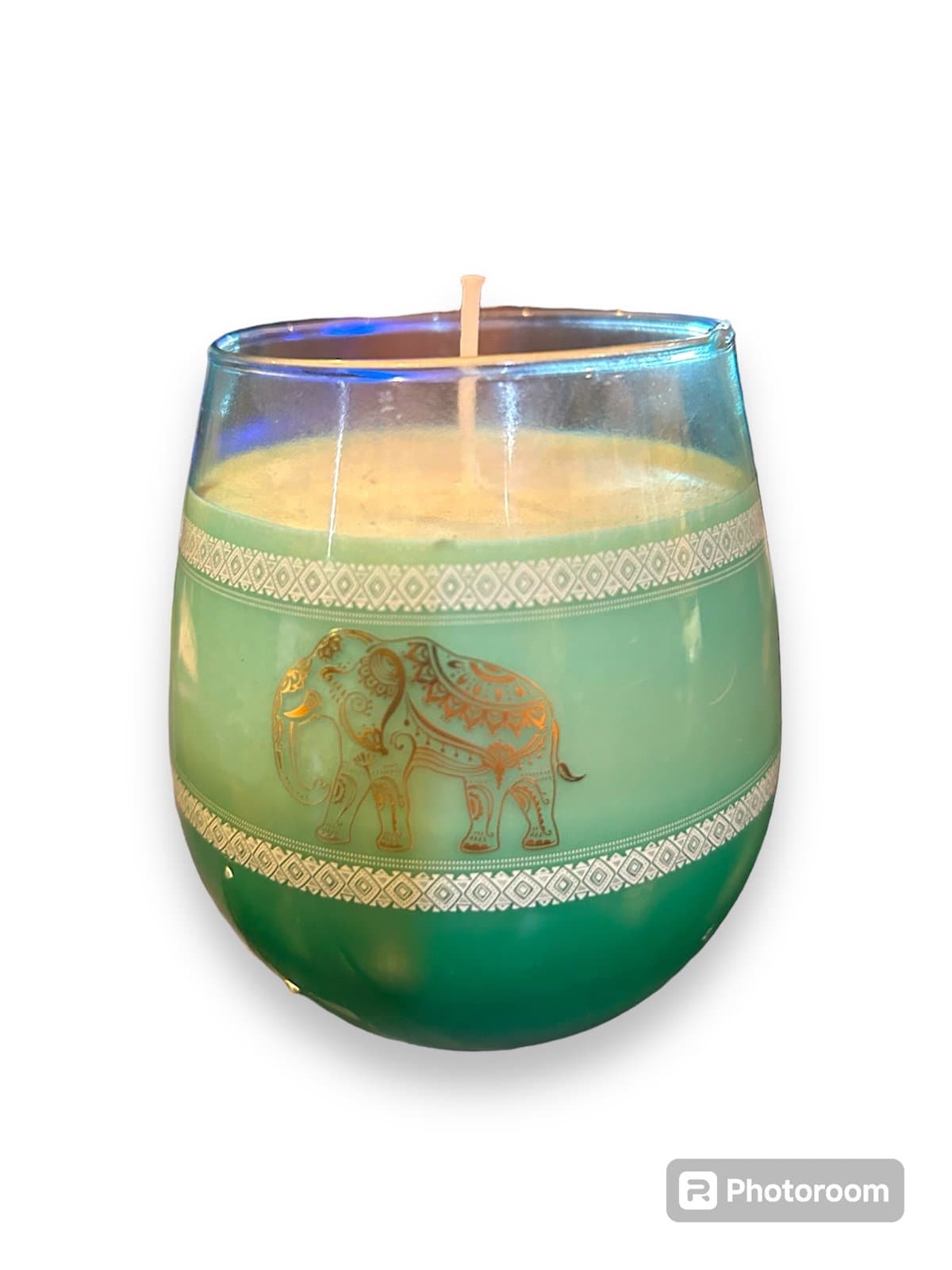 Morrocan Teal & Gold Soy Candle w/ Elephant Design - Thumbnail 2
