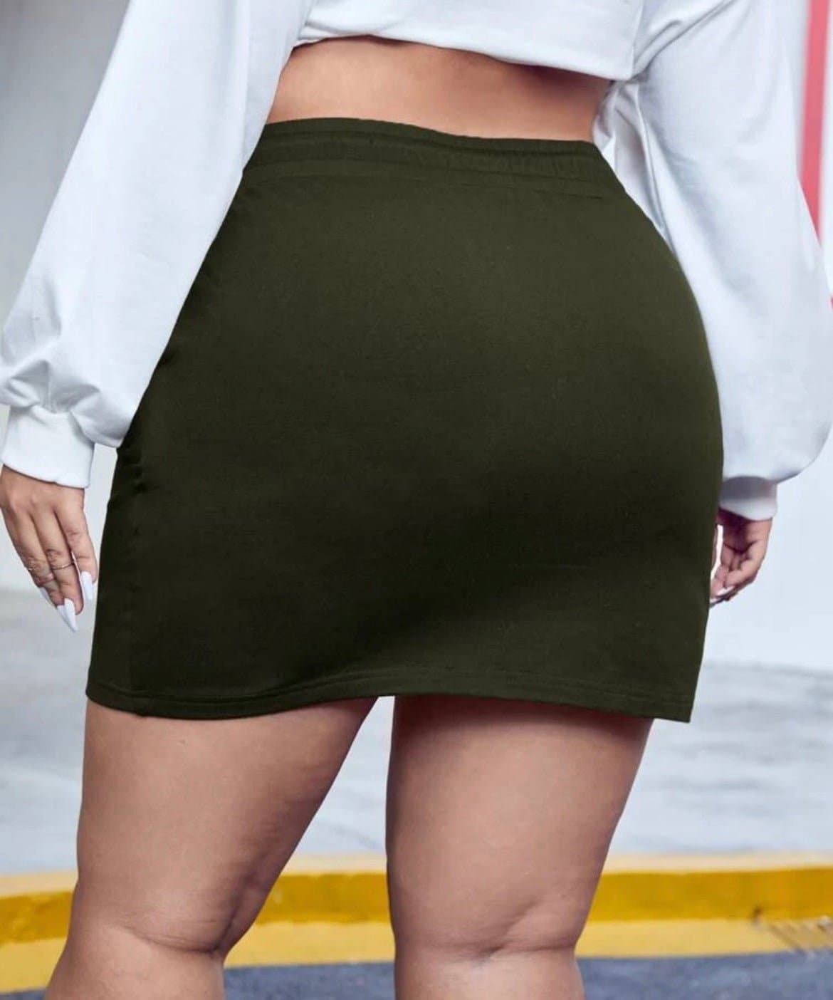 New Olive Green Drawstring Waist Skirt - Thumbnail 3