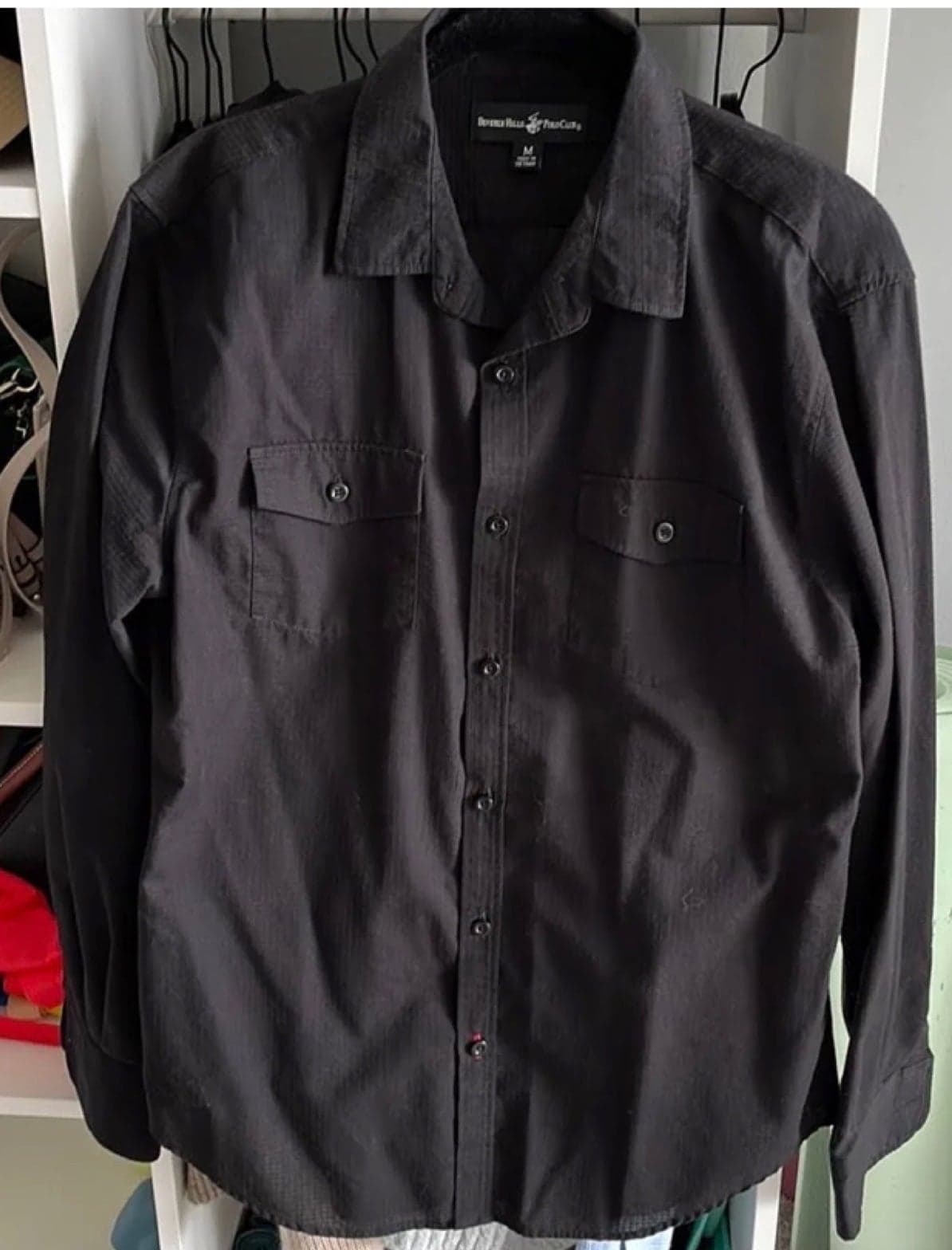 Beverly Hills Polo Club Men’s Black Button Up Collared Top - Thumbnail 2