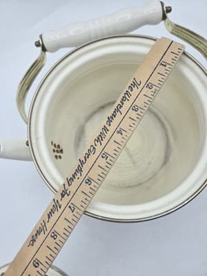 Vintage Lincoware Enamel Tea Kettle White CORNUCOPIA Fruit Farmhouse Kitchen - Thumbnail 12