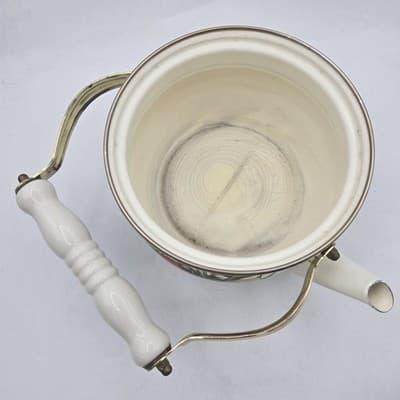 Vintage Lincoware Enamel Tea Kettle White CORNUCOPIA Fruit Farmhouse Kitchen - Thumbnail 6