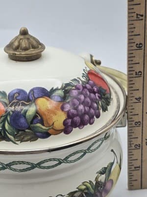 Vintage Lincoware Enamel Tea Kettle White CORNUCOPIA Fruit Farmhouse Kitchen - Thumbnail 15
