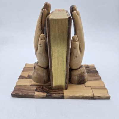 Hand Made Praying Hands Olive Wood King James Bible Holy Land Jerusalem Gift - Thumbnail 2