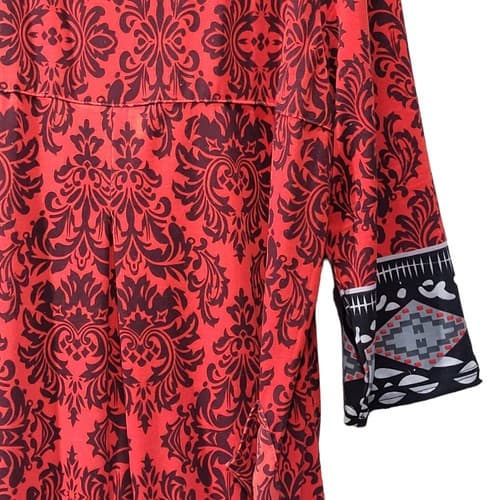 R&B Collection Womens Plus Dress Red Plus 2X Paisley Aztec Brushed Poly Pockets - Thumbnail 6