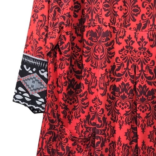 R&B Collection Womens Plus Dress Red Plus 2X Paisley Aztec Brushed Poly Pockets - Thumbnail 3