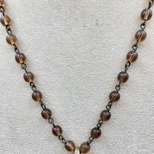 Napier Square Pendant Necklace Brown Glass Beads Amber Green Gold Stones Vintage - Thumbnail 3