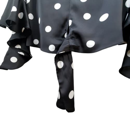Bar III Women Blouse Top Black S Cropped White Polka Dots Bell Sleeves Front Tie - Thumbnail 5