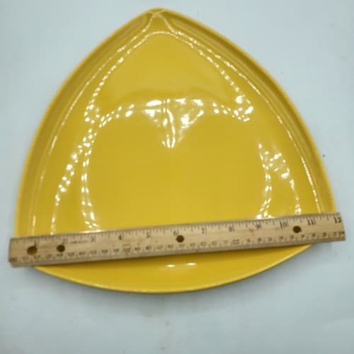 Homer Laughlin Triangle Platter Plate Gold Vintage Atomic Curved 12" MCM - Thumbnail 8