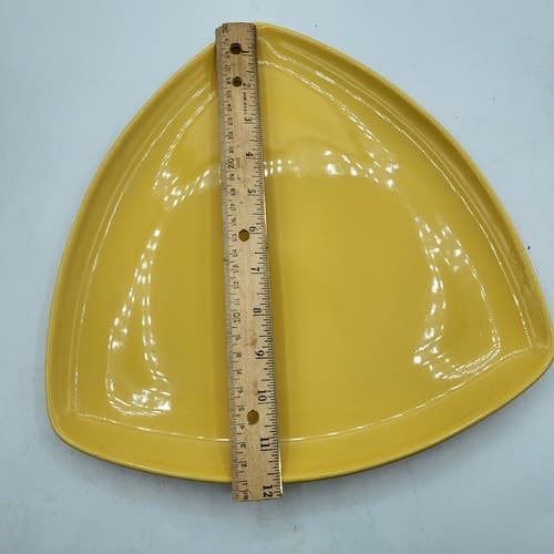 Homer Laughlin Triangle Platter Plate Gold Vintage Atomic Curved 12" MCM - Thumbnail 7