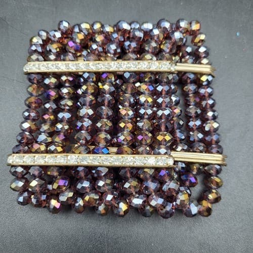 Aurora Borealis Purple Crystal Stretch Cuff Bracelet 8 Strands Rhinestones - Thumbnail 7