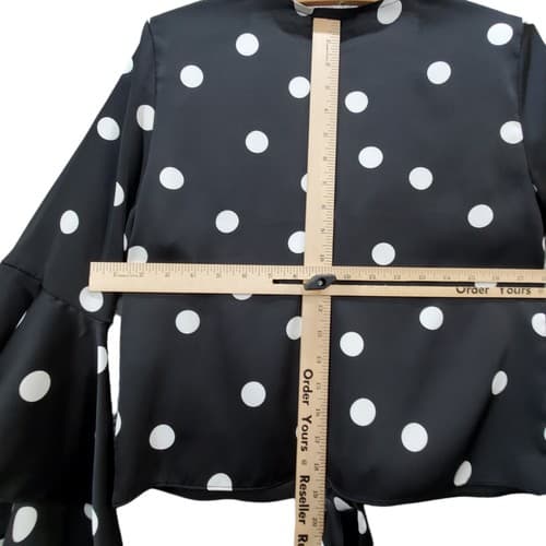Bar III Women Blouse Top Black S Cropped White Polka Dots Bell Sleeves Front Tie - Thumbnail 7