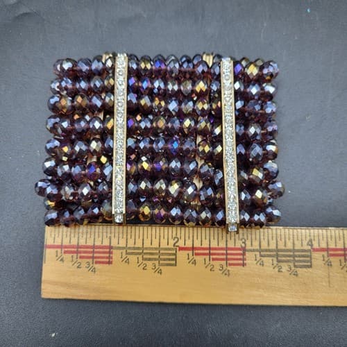 Aurora Borealis Purple Crystal Stretch Cuff Bracelet 8 Strands Rhinestones - Thumbnail 8