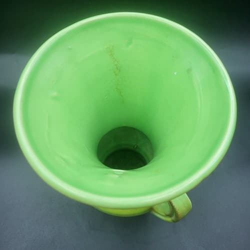 Vintage Japanese Vase Urn Green Double Handles Orange Stripes MCM Cottagecore - Thumbnail 5
